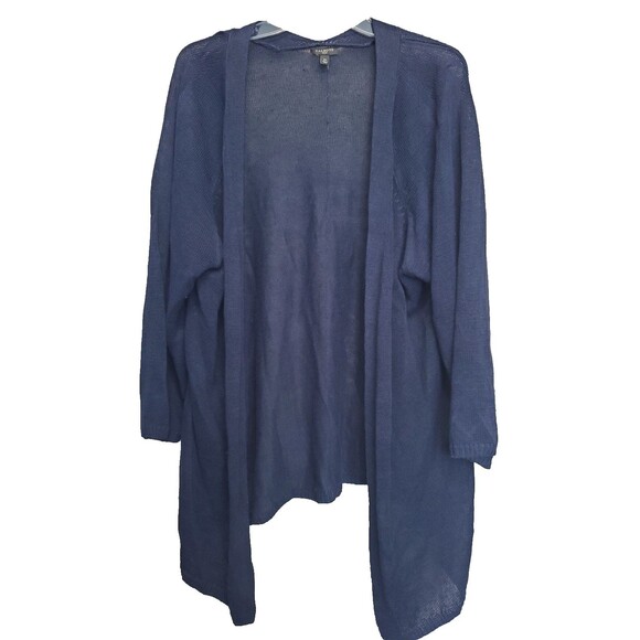 Talbots Woman Blue 100% Linen Open Front Lightweight Cardigan Size 2X Beachy - Picture 1 of 5